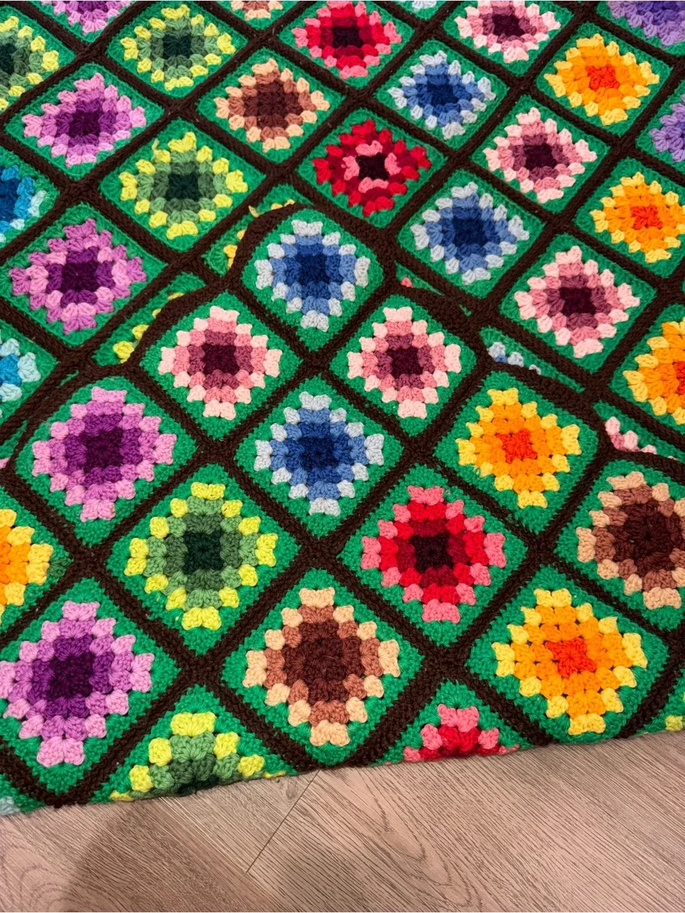 Handmade Colorful Squares Granny Square Afghan Crochet Boho Blanket 67x44
